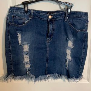 Distressed Denim Mini Skirt